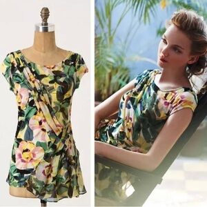 Deletta Alstroemeria Floral‎ Blouse Top Anthropologie Size XS Business Resort